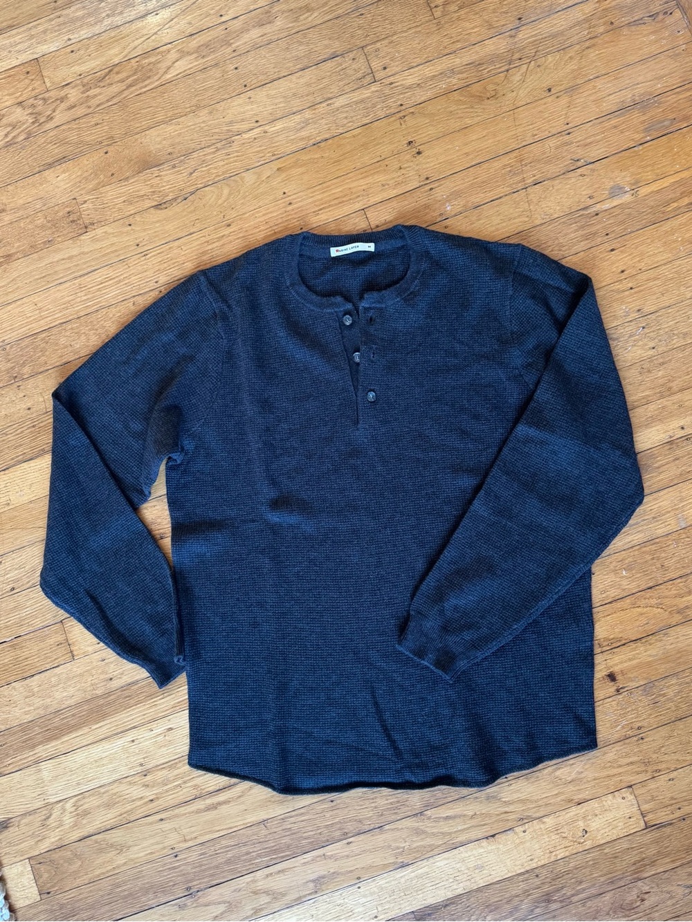 Marine Layer Charcoal Waffle Henley Long-Sleeve